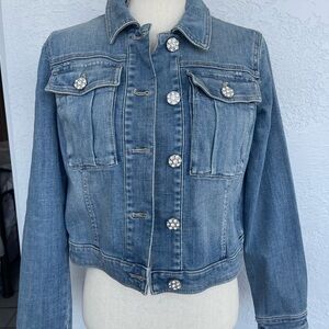 NWOT White House Black Market Blue Denim Jacket with Crystal Buttons